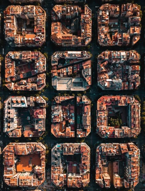aerial view of city buildings