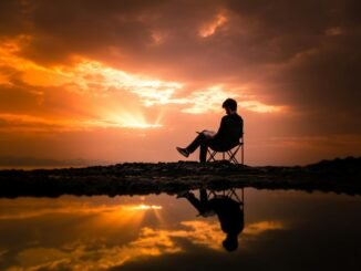 photo of man sitting on camping chair during dawn