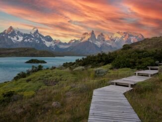 boardwalk by the lake in chilean national park