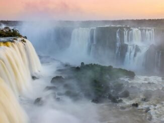 breathtaking view of iguazu falls at sunset